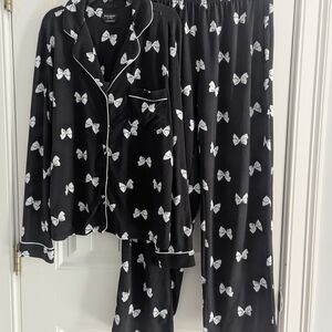 Kate Spade Black Bow Print Pajama Set Button Up Long Sleeve Loungewear Size M